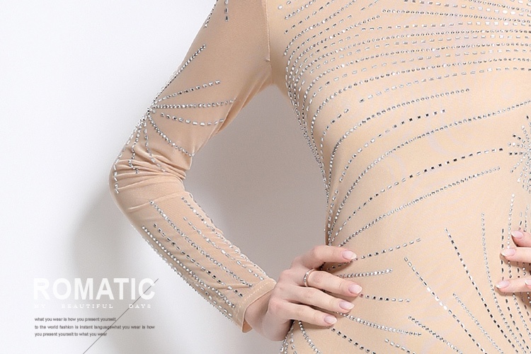 Gauze rhinestone formal dress cstand collar European style dress