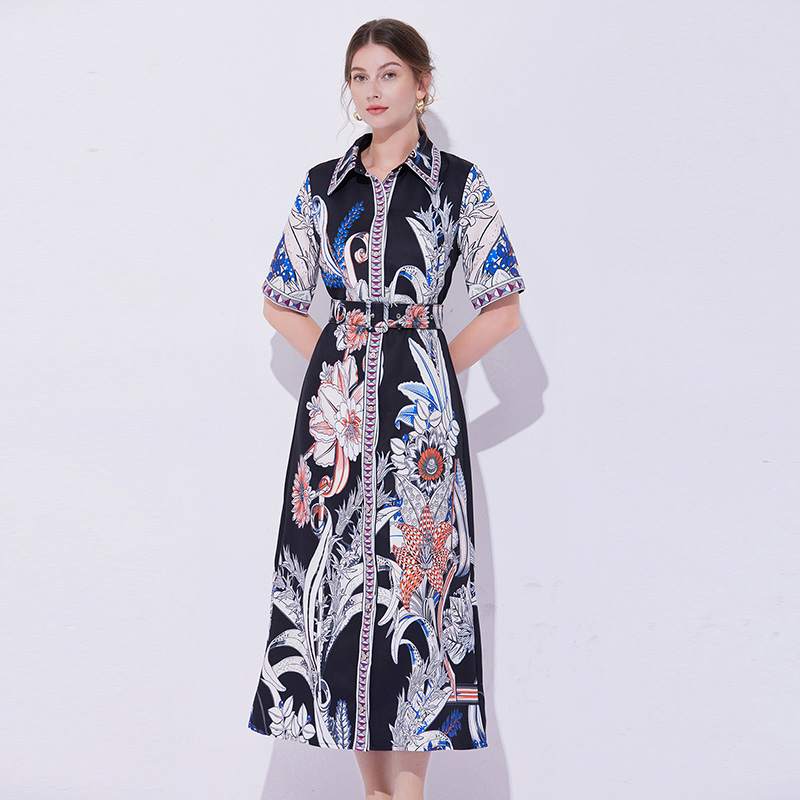 Pinched waist fashion with belt dress