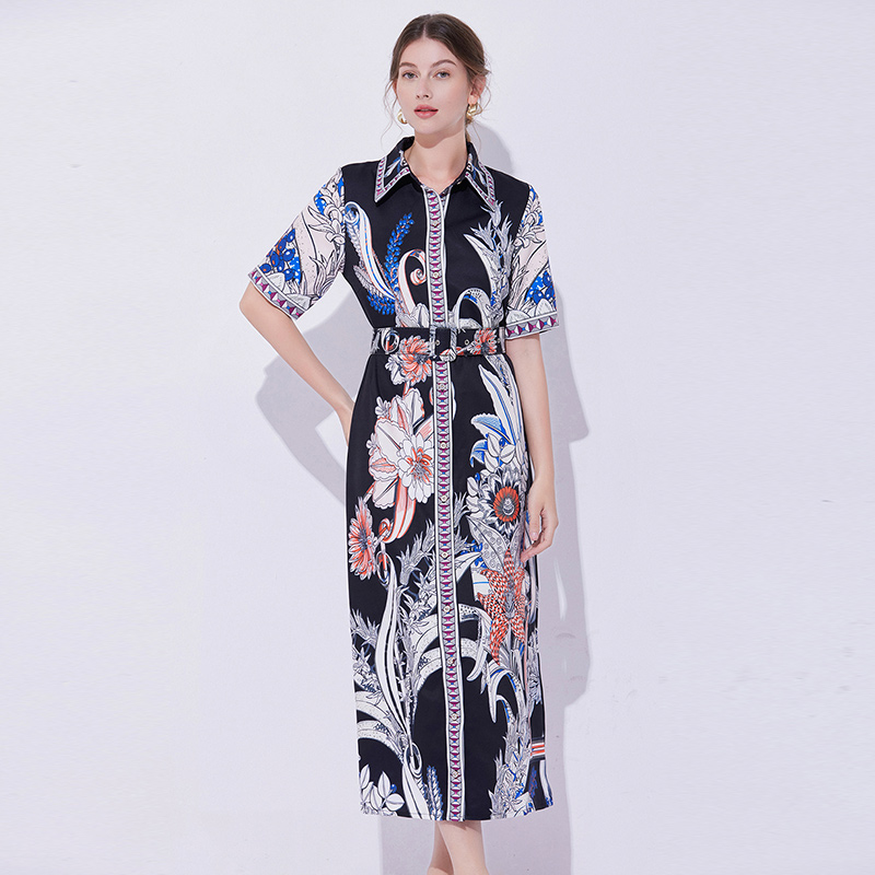 Pinched waist fashion with belt dress