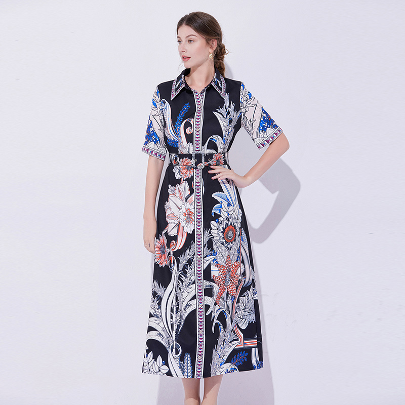 Pinched waist fashion with belt dress