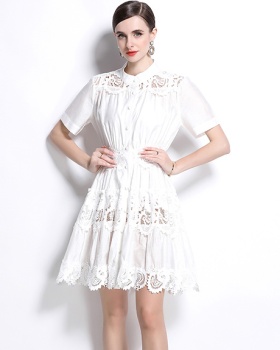 Short sleeve single-breasted light luxury splice dress