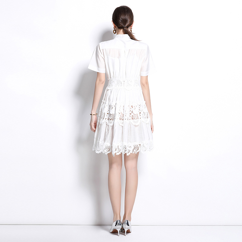 Short sleeve single-breasted light luxury splice dress