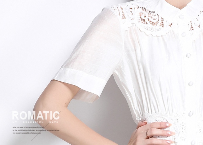 Short sleeve single-breasted light luxury splice dress