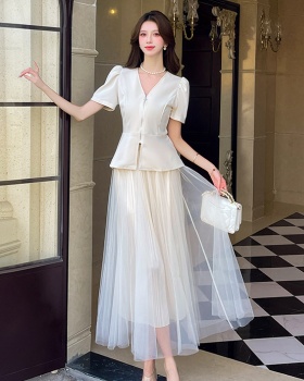 Fashion zip long skirt summer tops 2pcs set