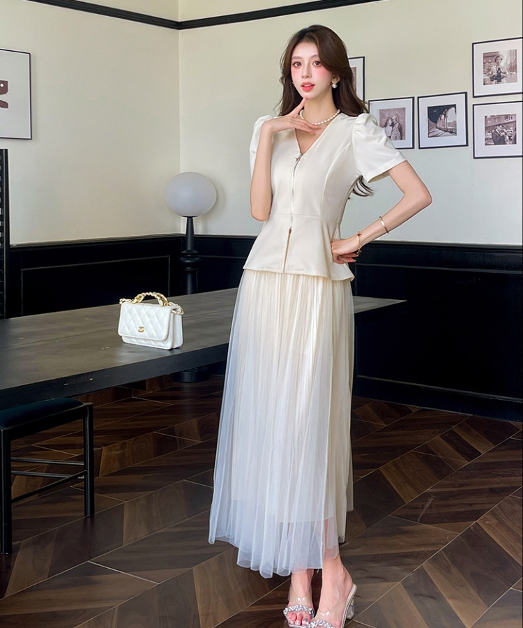 Fashion zip long skirt summer tops 2pcs set