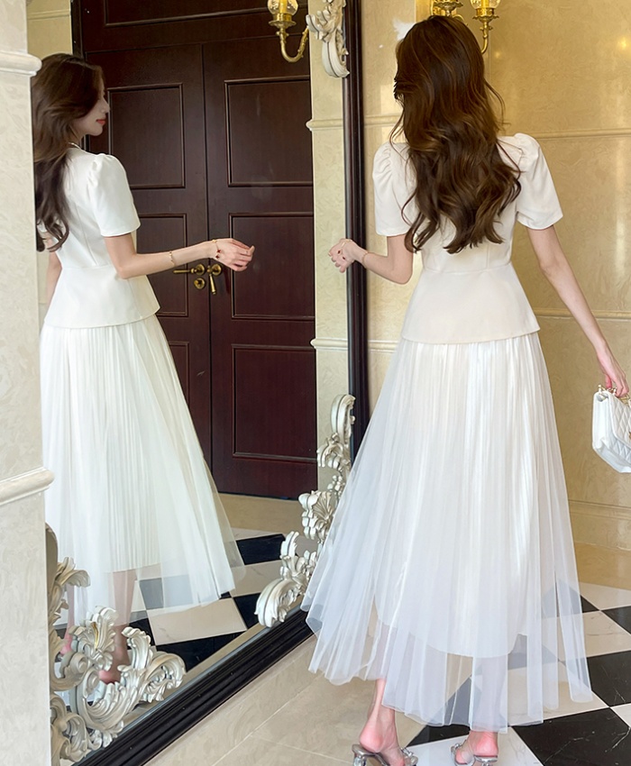 Fashion zip long skirt summer tops 2pcs set
