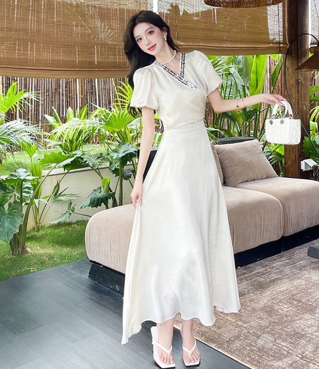 Fashion sexy short long skirt summer V-neck tops 2pcs set