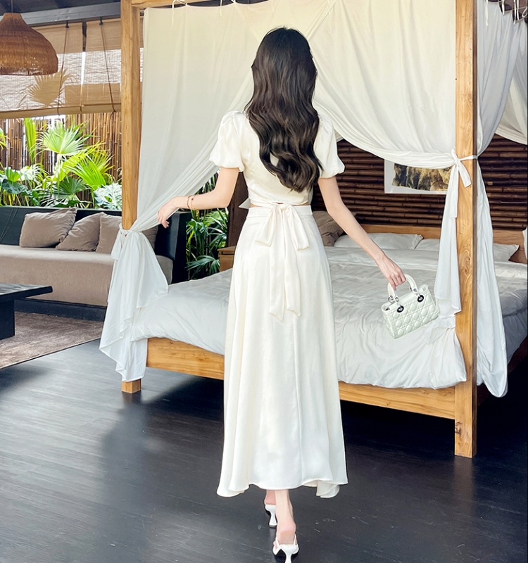 Fashion sexy short long skirt summer V-neck tops 2pcs set