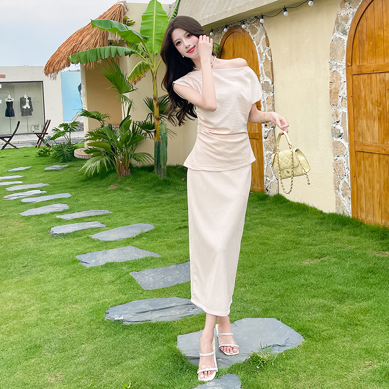 Slim summer long skirt package hip fashion tops 2pcs set