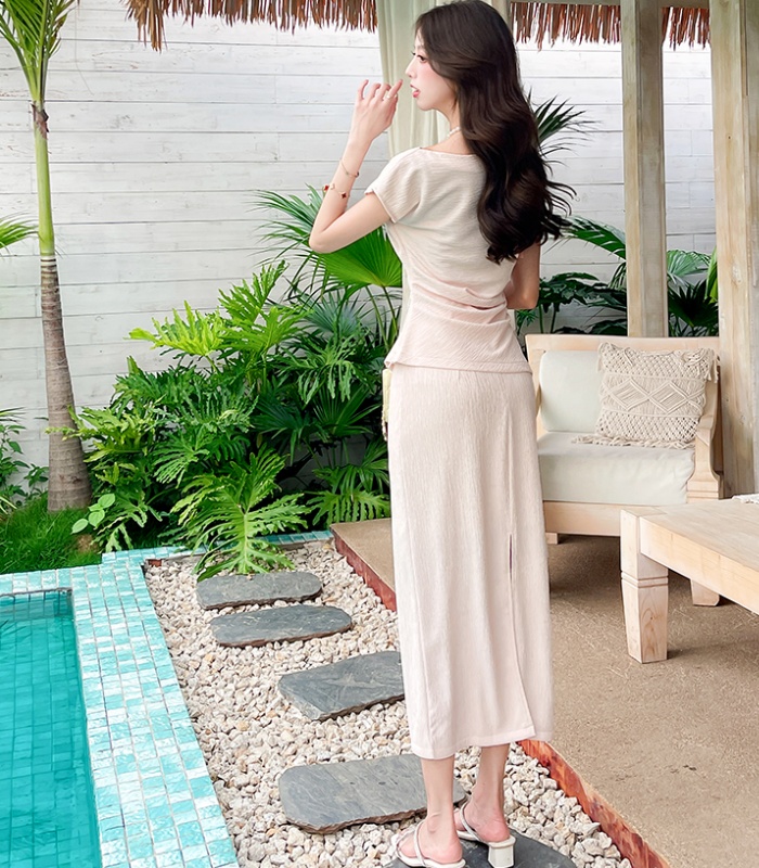 Slim summer long skirt package hip fashion tops 2pcs set
