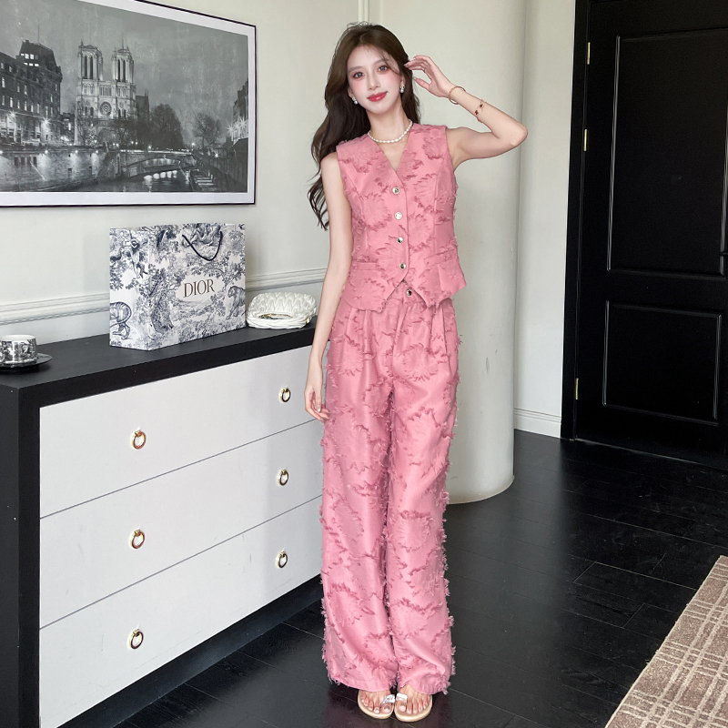 Temperament summer long pants slim personality tops 2pcs set