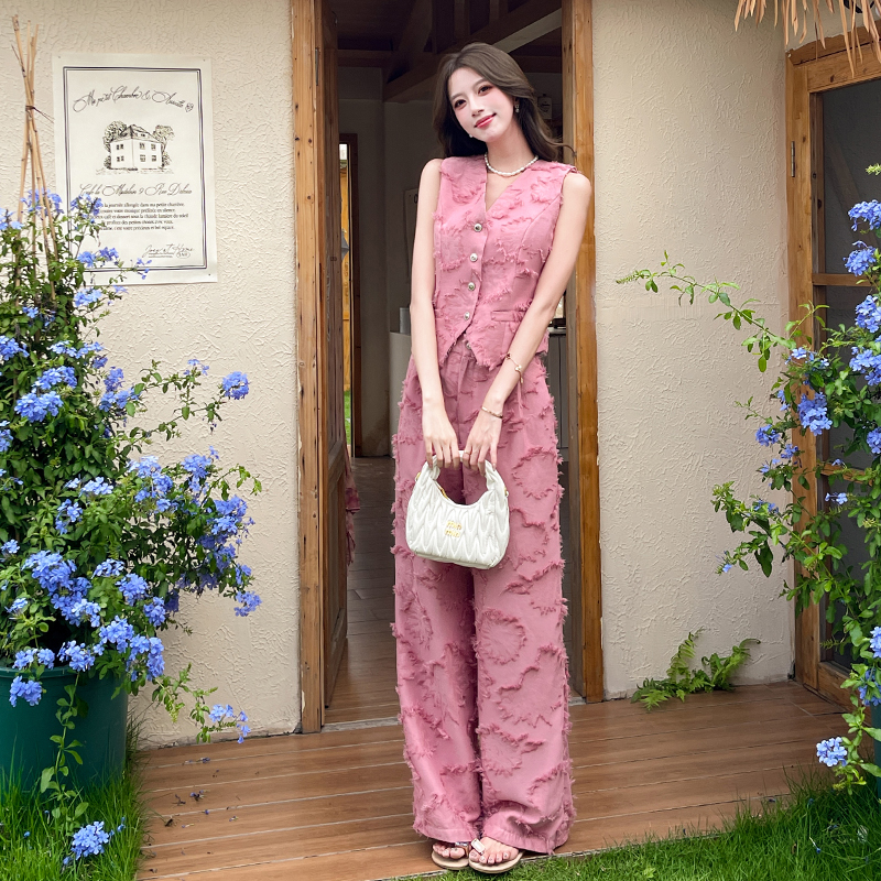 Temperament summer long pants slim personality tops 2pcs set