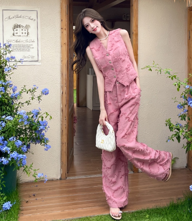 Temperament summer long pants slim personality tops 2pcs set