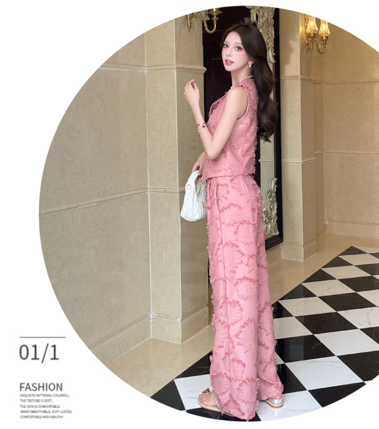 Temperament summer long pants slim personality tops 2pcs set