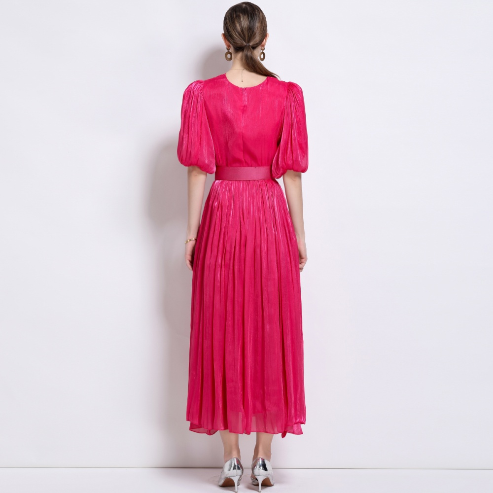 Puff sleeve Korean style long dress crimp European style dress