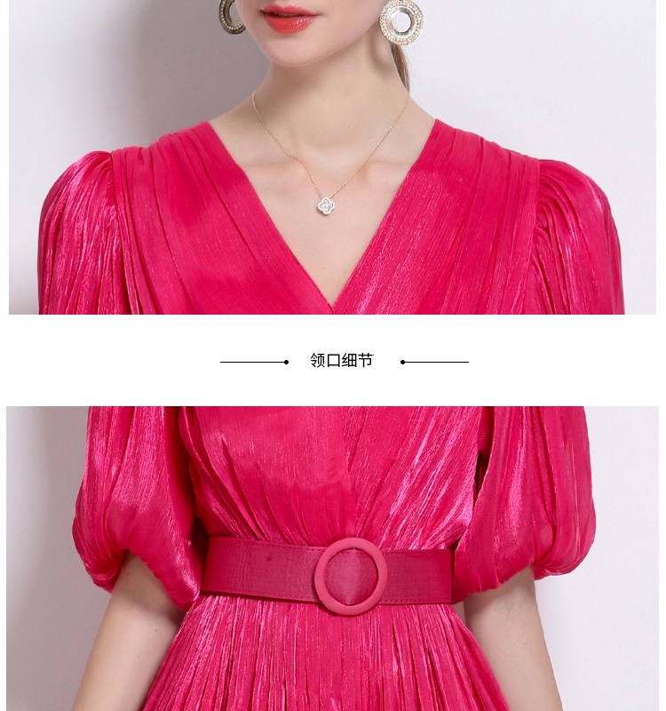 Puff sleeve Korean style long dress crimp European style dress