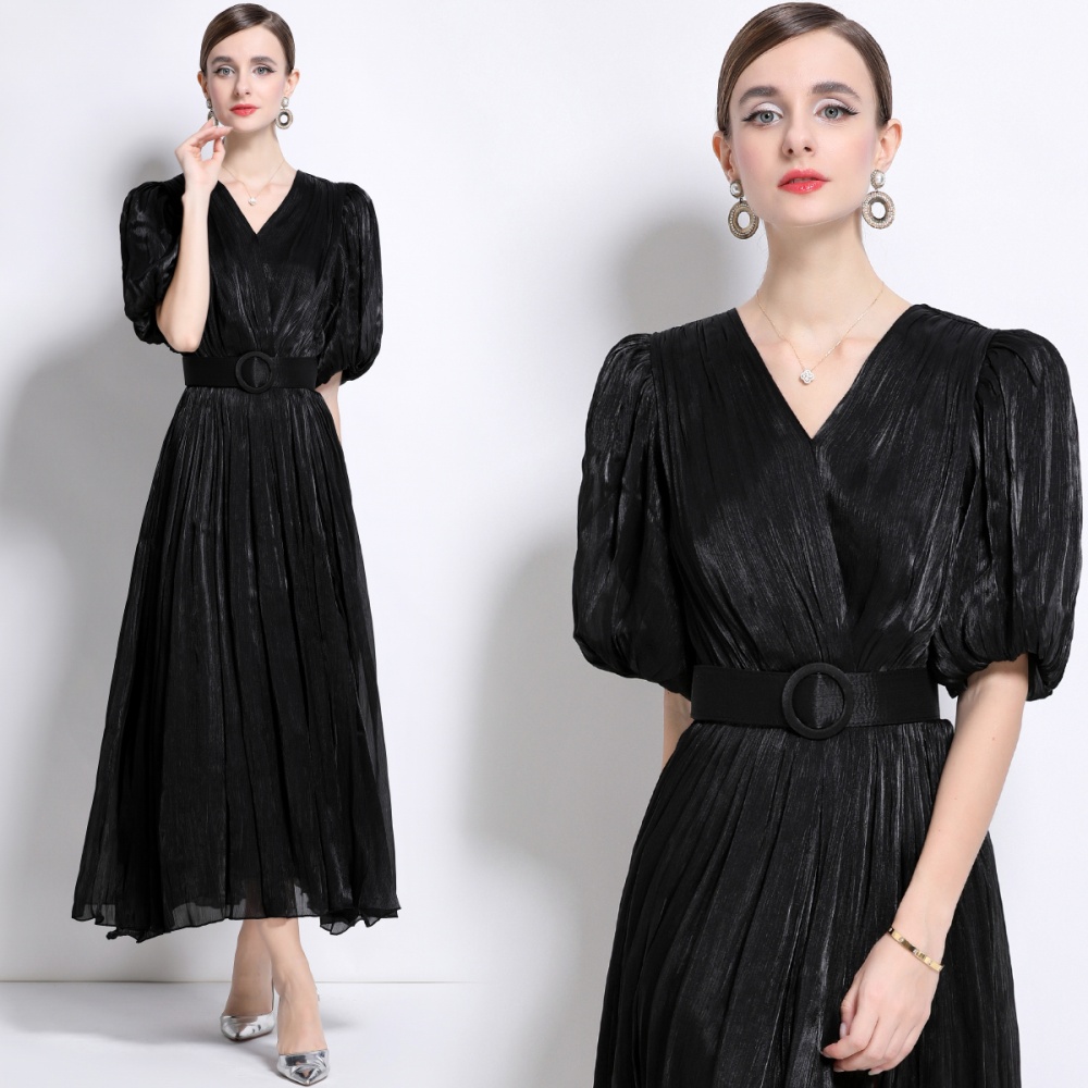 Slim long dress puff sleeve European style long dress