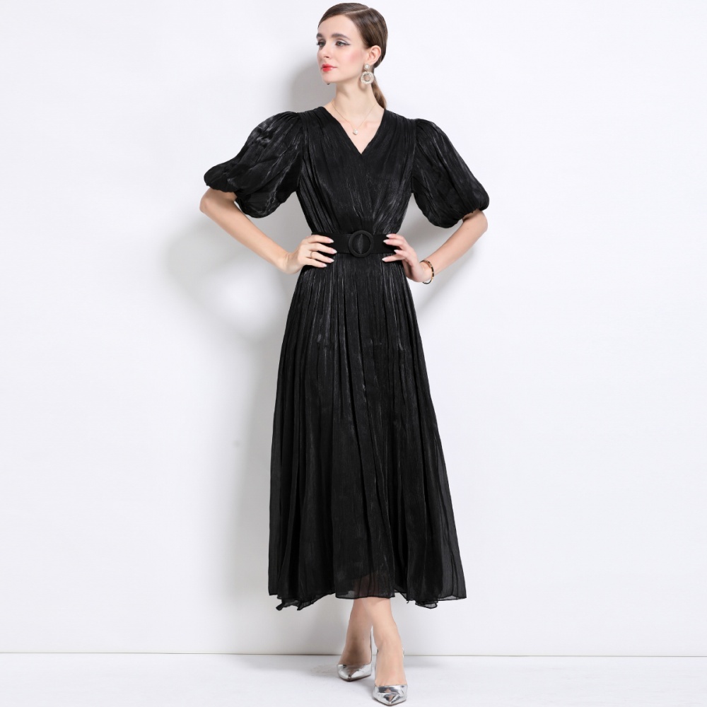 Slim long dress puff sleeve European style long dress