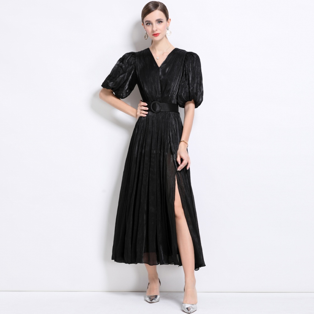 Slim long dress puff sleeve European style long dress