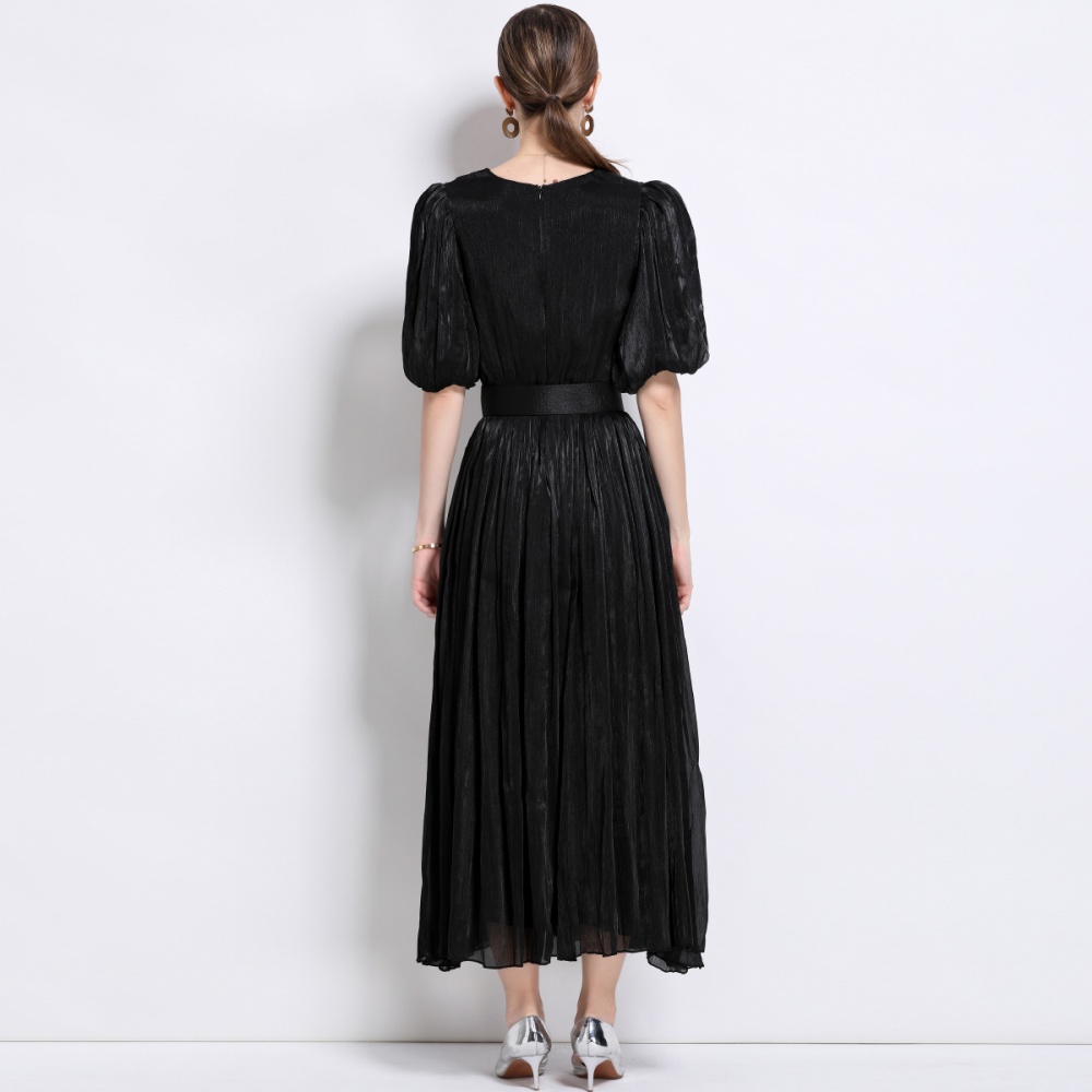 Slim long dress puff sleeve European style long dress
