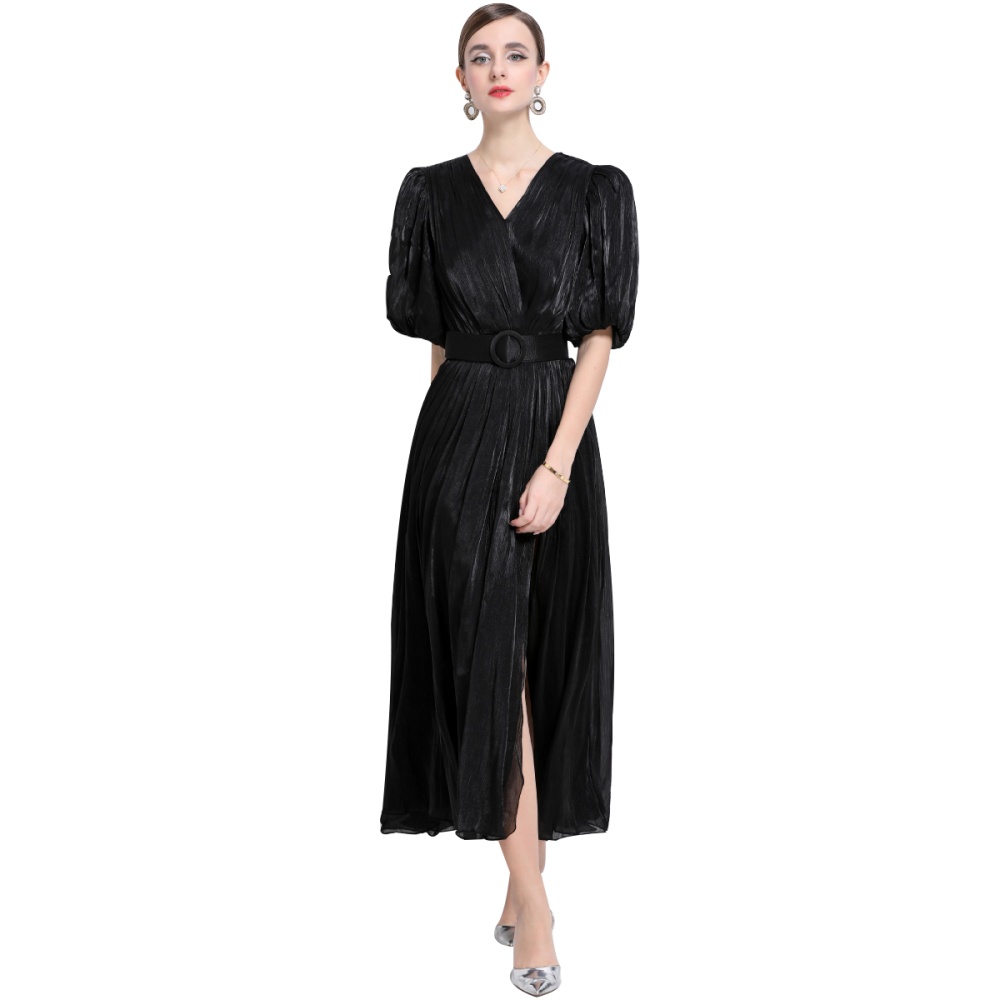 Slim long dress puff sleeve European style long dress
