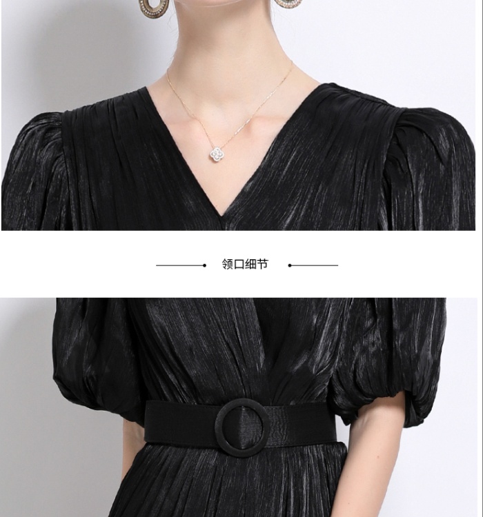 Slim long dress puff sleeve European style long dress