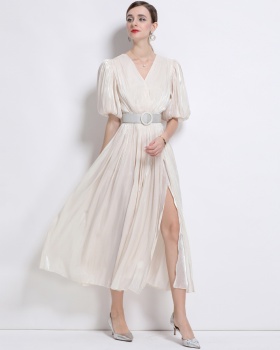 European style slim dress crimp long dress