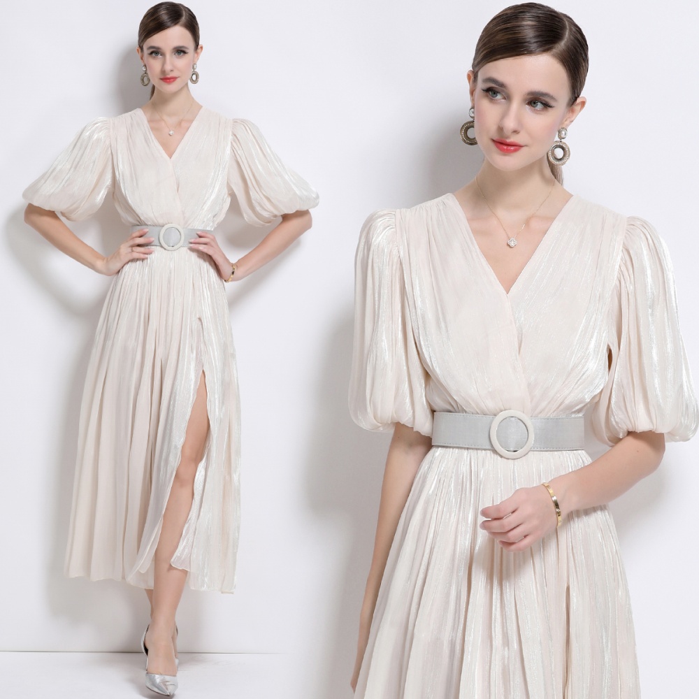 European style slim dress crimp long dress