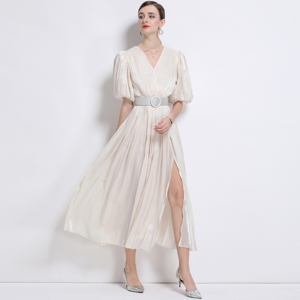 European style slim dress crimp long dress