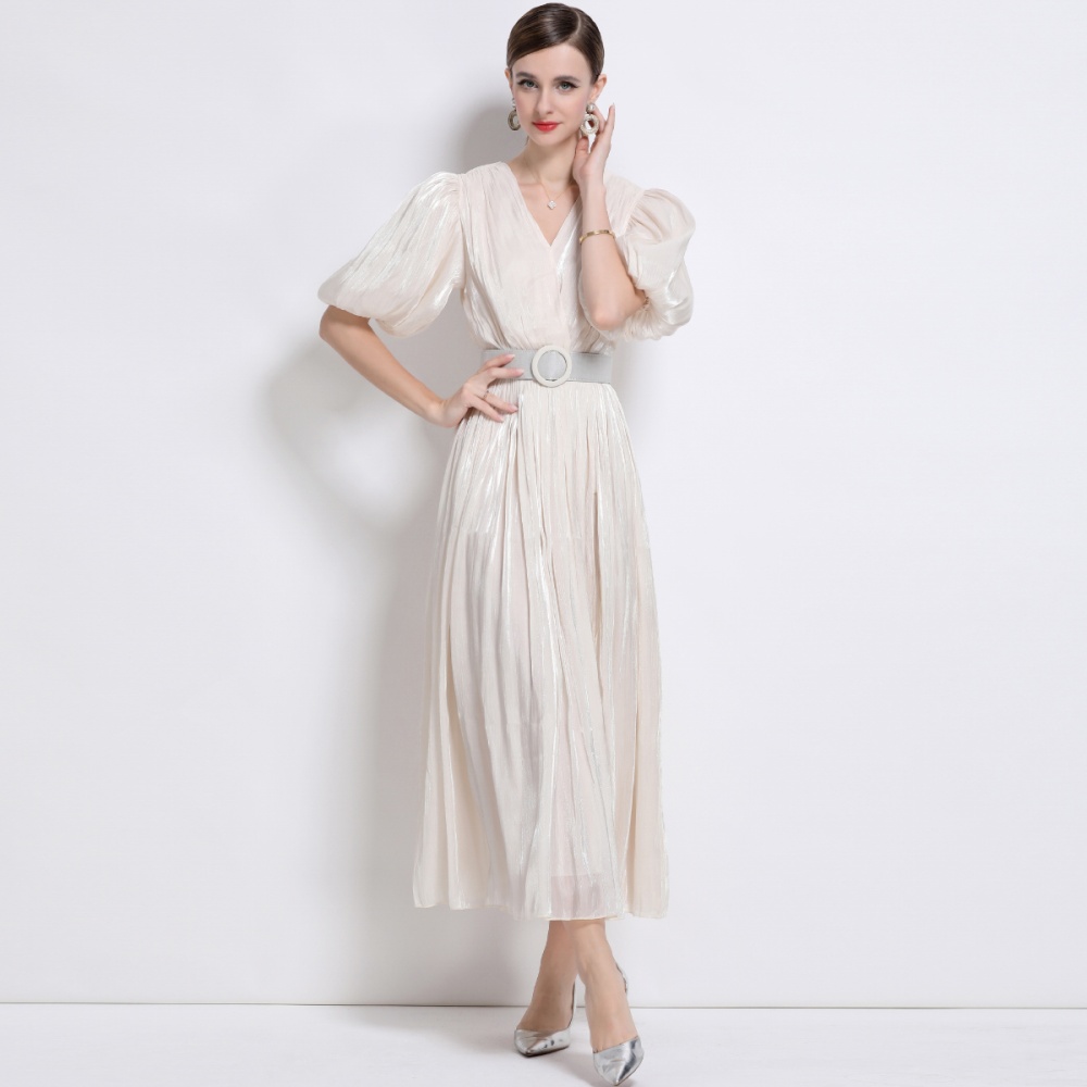 European style slim dress crimp long dress