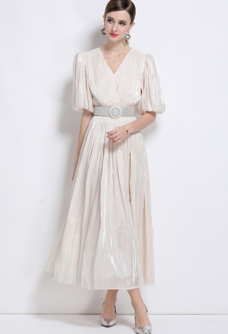 European style slim dress crimp long dress