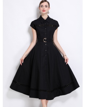 Hollow with belt elegant dress slim frenum long dress