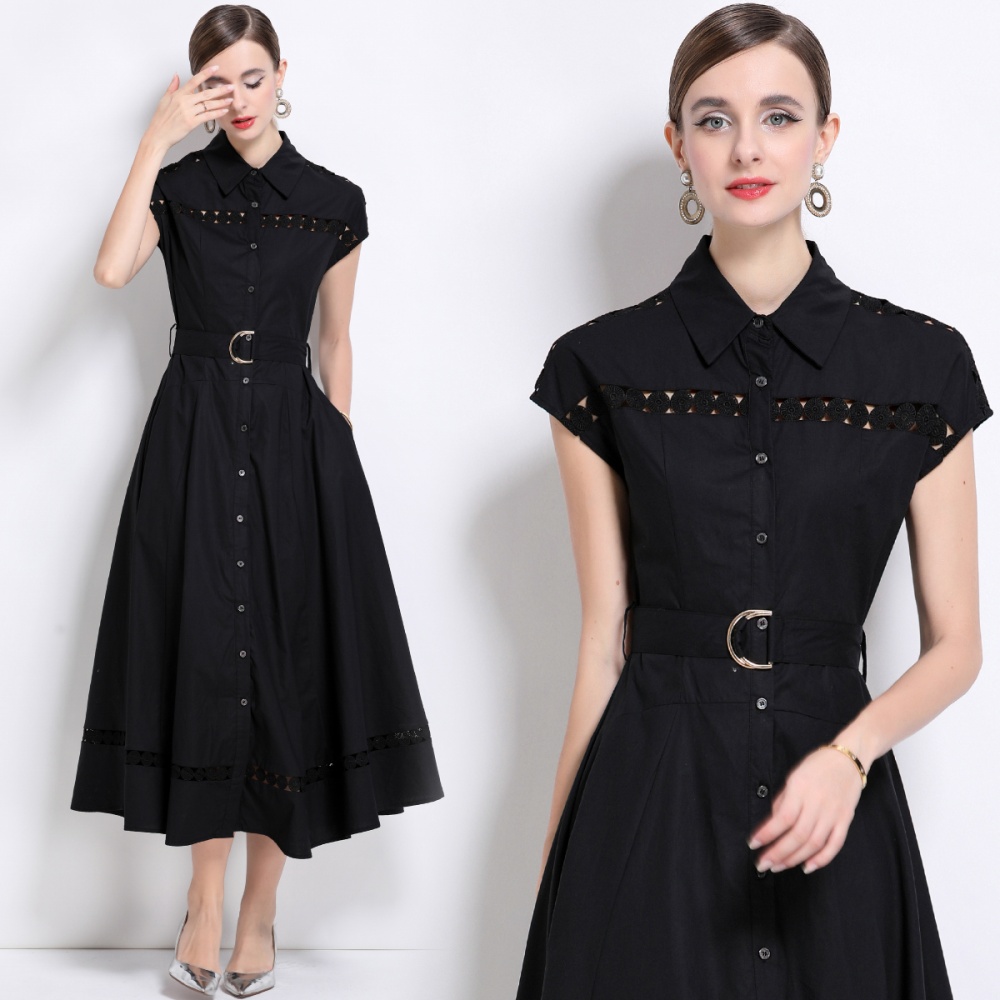 Hollow with belt elegant dress slim frenum long dress