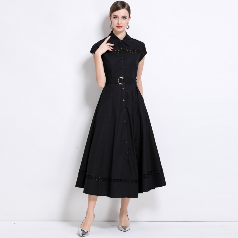 Hollow with belt elegant dress slim frenum long dress