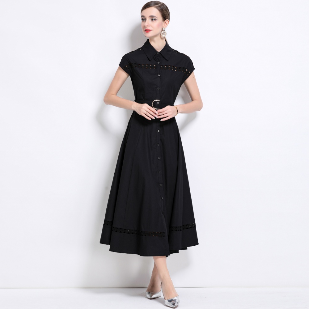 Hollow with belt elegant dress slim frenum long dress