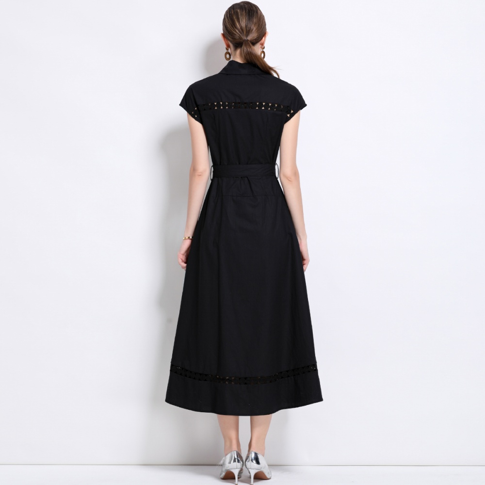 Hollow with belt elegant dress slim frenum long dress