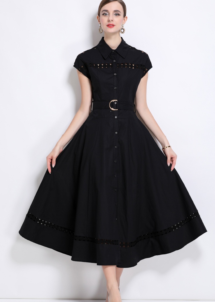 Hollow with belt elegant dress slim frenum long dress