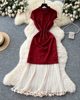 Fashion crimp dress cstand collar long dress for women