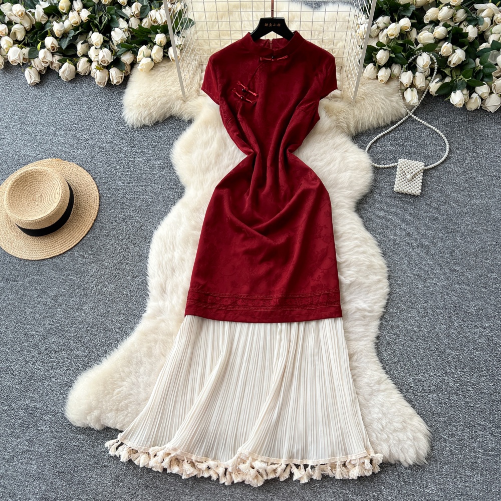 Fashion crimp dress cstand collar long dress for women