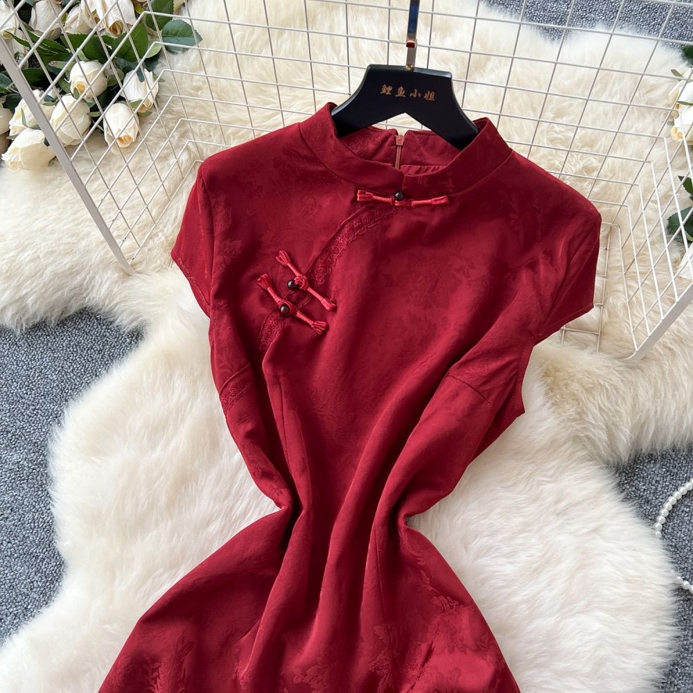 Fashion crimp dress cstand collar long dress for women