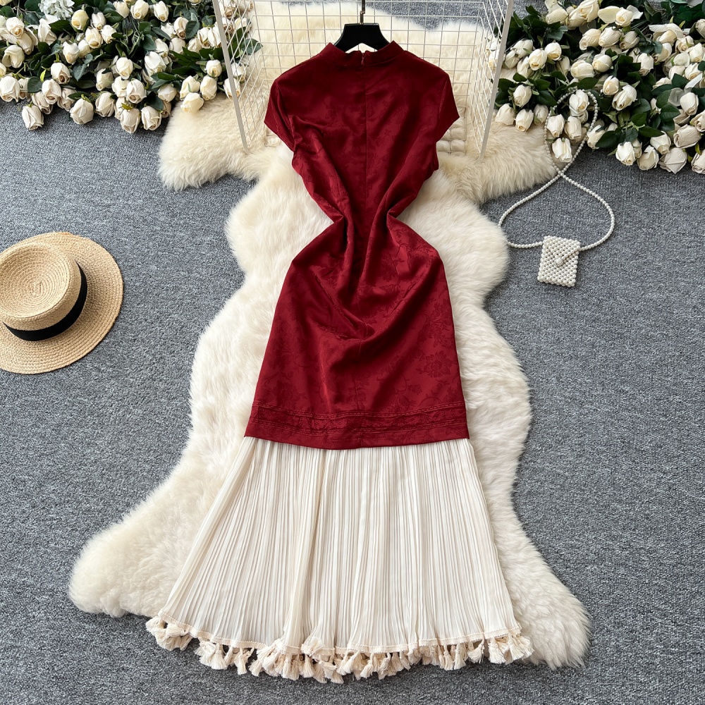 Fashion crimp dress cstand collar long dress for women