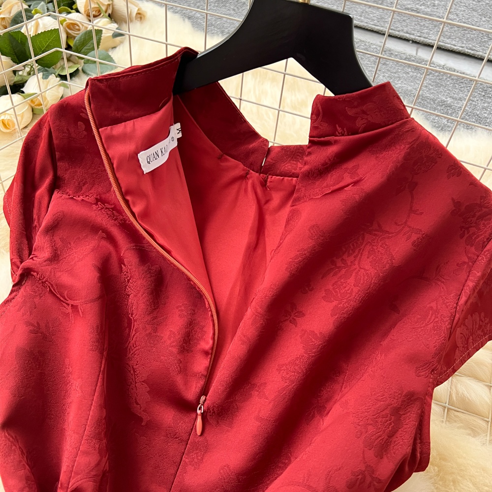 Fashion crimp dress cstand collar long dress for women