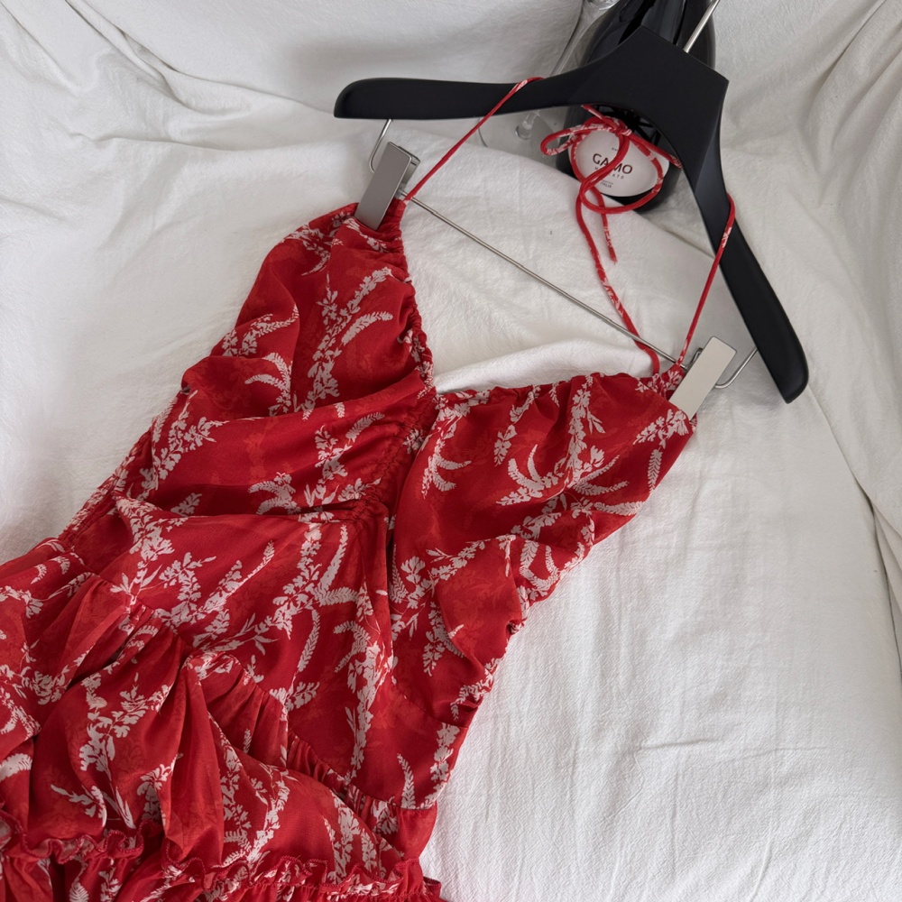 France style halter dress V-neck long dress for women