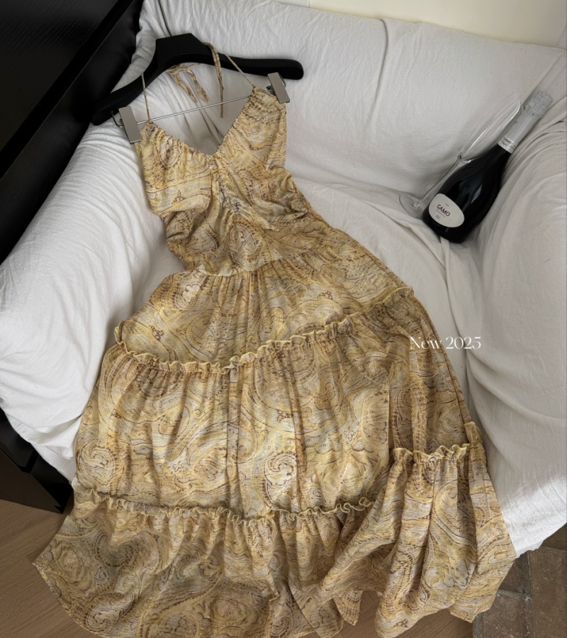 France style halter dress V-neck long dress for women