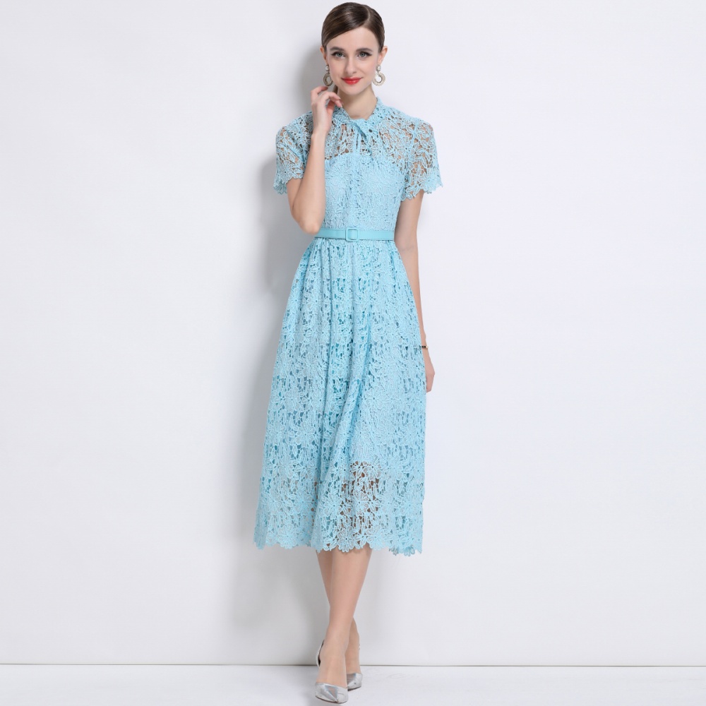 Lace Chinese style temperament short sleeve pocket dress