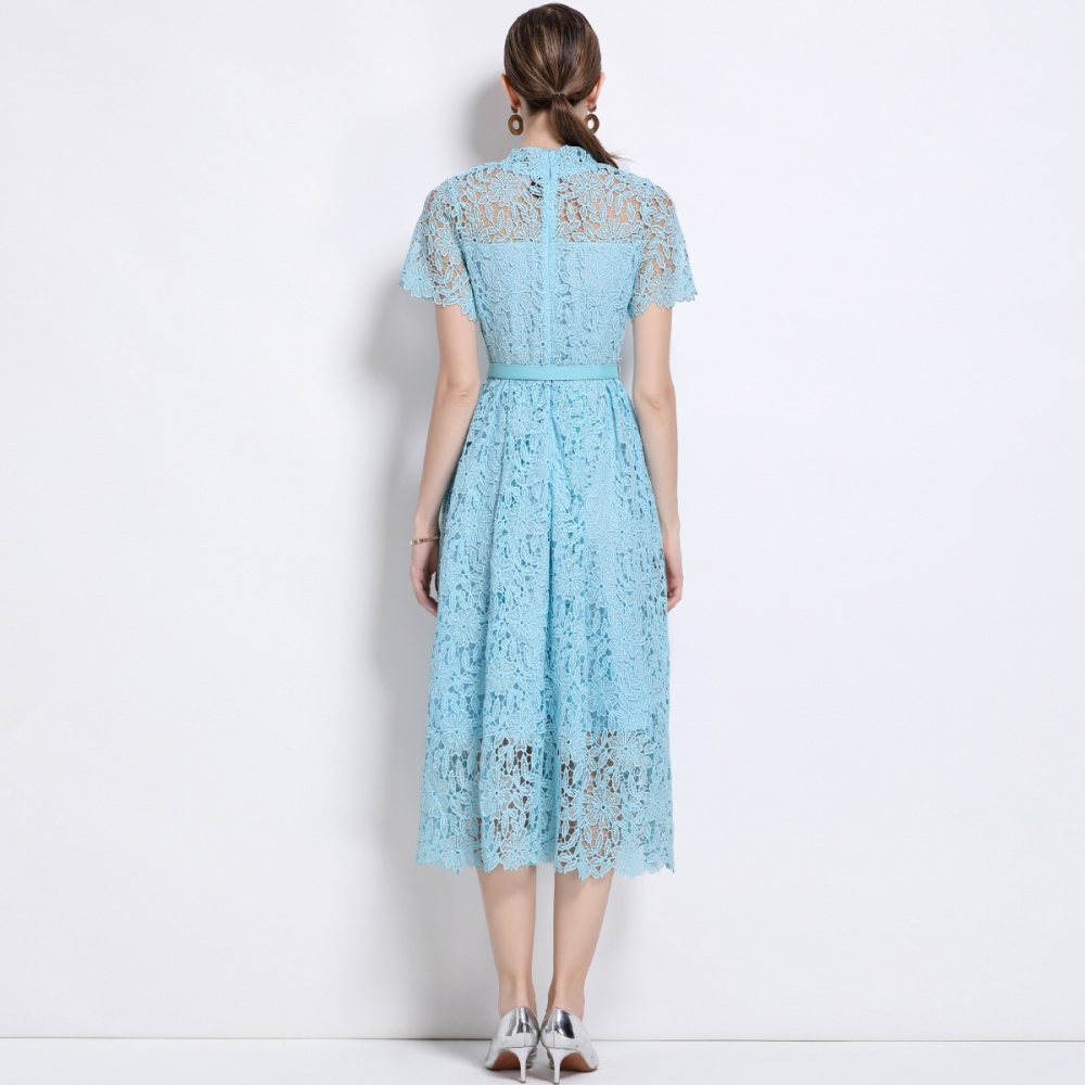 Lace Chinese style temperament short sleeve pocket dress