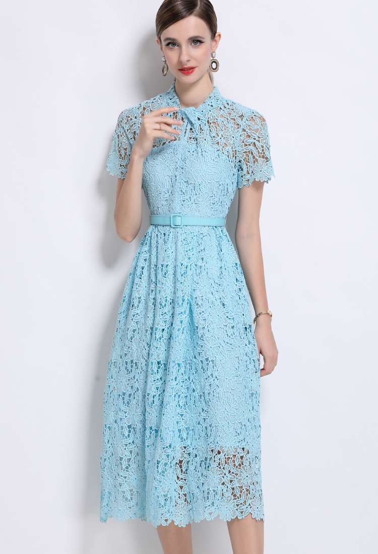 Lace Chinese style temperament short sleeve pocket dress