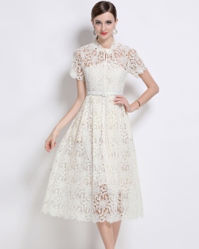 Lace short sleeve temperament pocket Chinese style dress