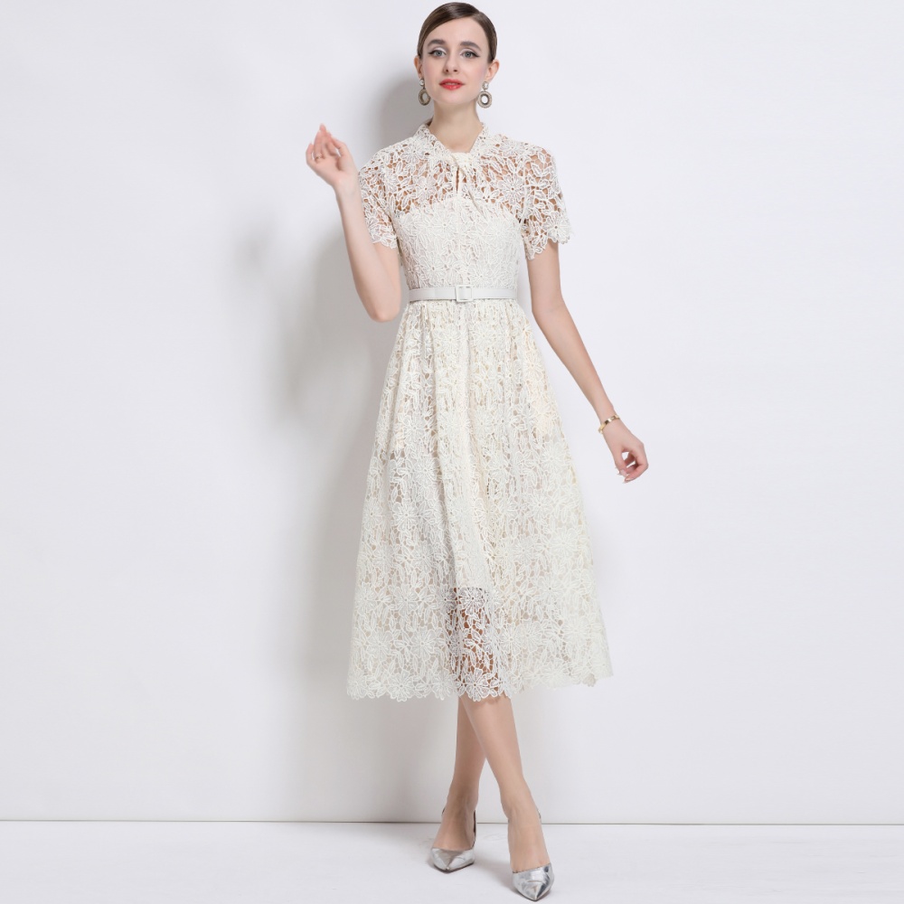 Lace short sleeve temperament pocket Chinese style dress