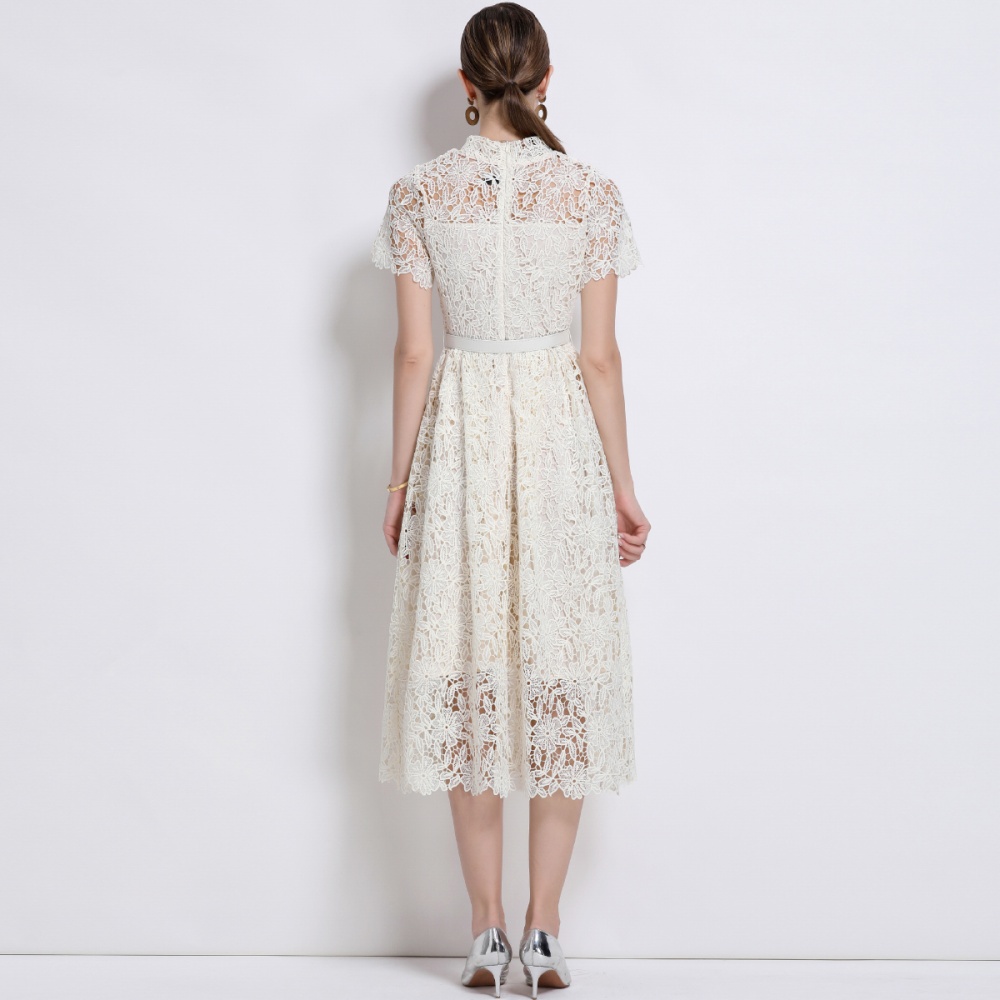 Lace short sleeve temperament pocket Chinese style dress